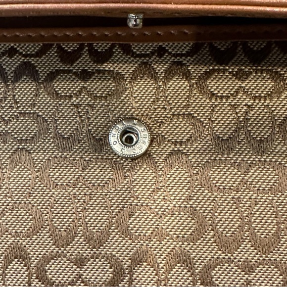 Tan & Brown COACH Signature Canvas Tri-Fold Wallet with Tan Interior - Picture 15 of 16